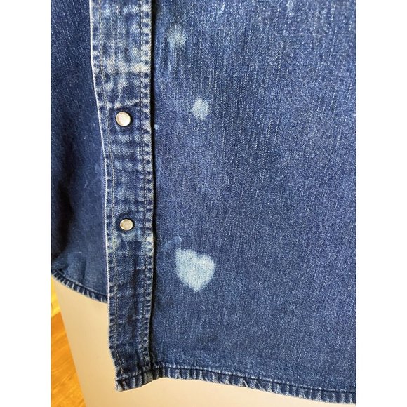 Vintage Men’s Sanforized Pearl Snap Denim Shirt Be Wise Be Satisfied Distressed - Picture 2 of 12